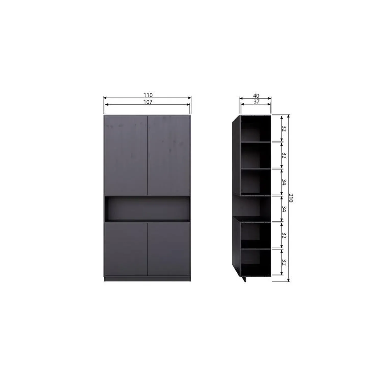 WOOOD Wandkasten|Industriele Kasten|Finca Wandkast grenen zwart 110cm