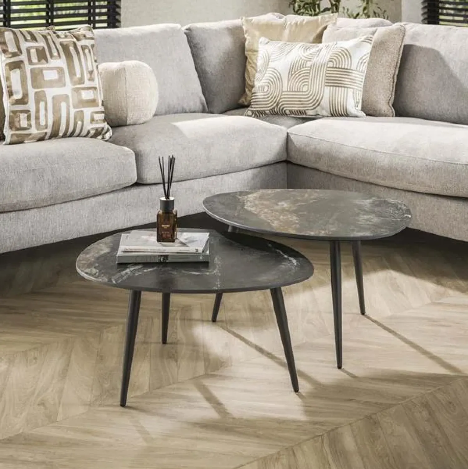 Kalfort Salontafels|Fira Salontafel set van 2 Organisch Zwart Keramiek