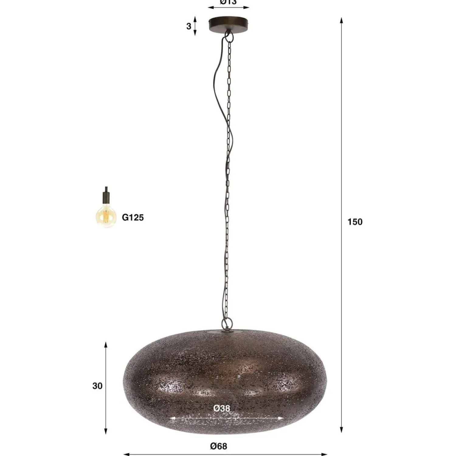 Kalfort Hanglampen|Florida 1-lichts Hanglamp koper 68cm