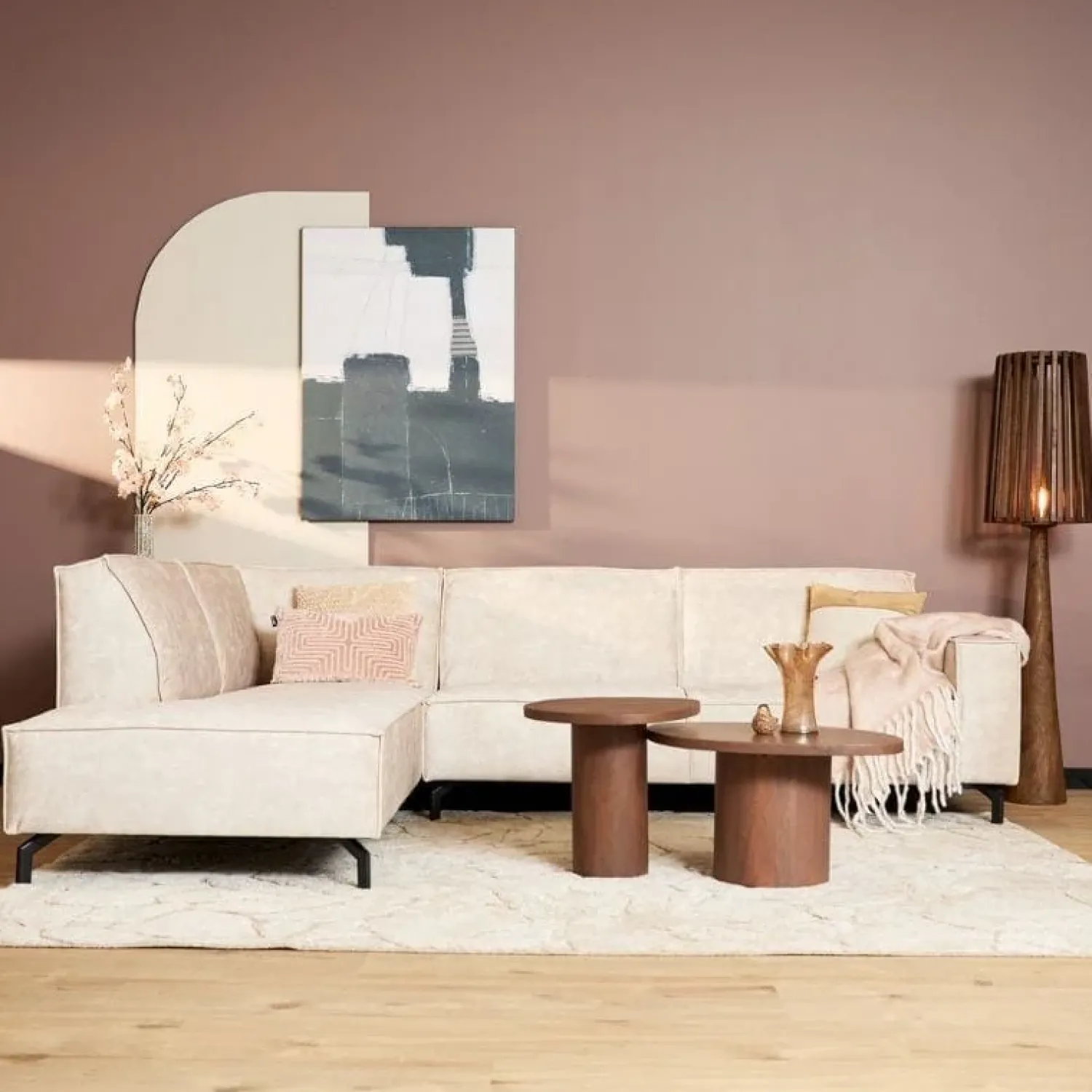 Furndea Hoekbanken|Floris Hoekbank 2,5 zits + Divan Links Beige Velvet