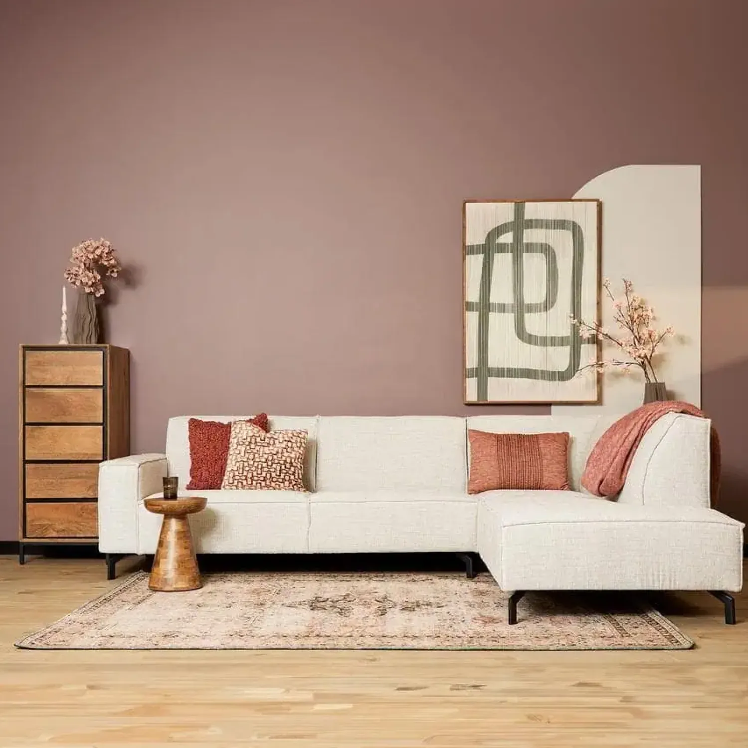 Furndea Hoekbanken|Floris Hoekbank 2,5 zits + Divan Rechts Beige Stof