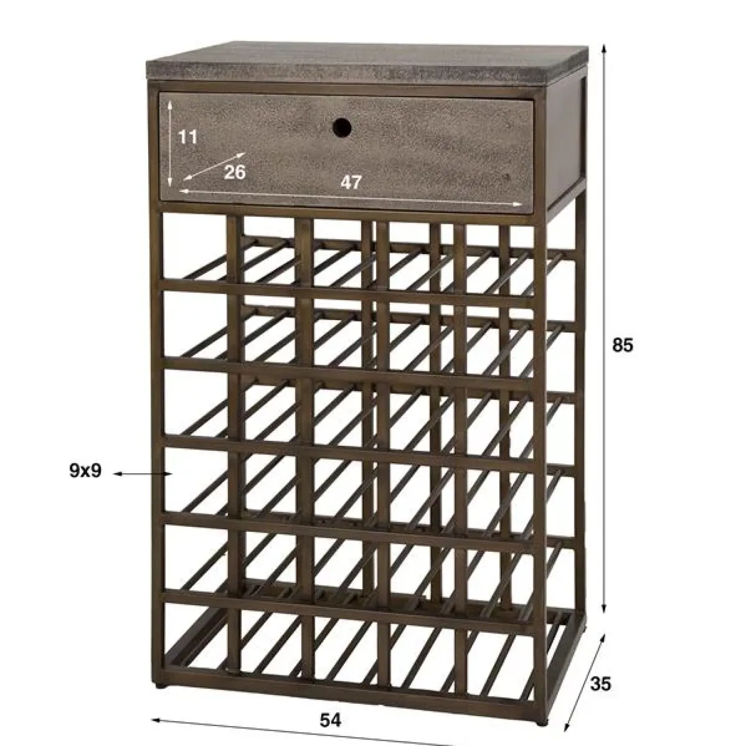 Kalfort Wijnkasten|Industriele Kasten|Forge Wijnkast 1 lade Brons 54cm (showroommodel)