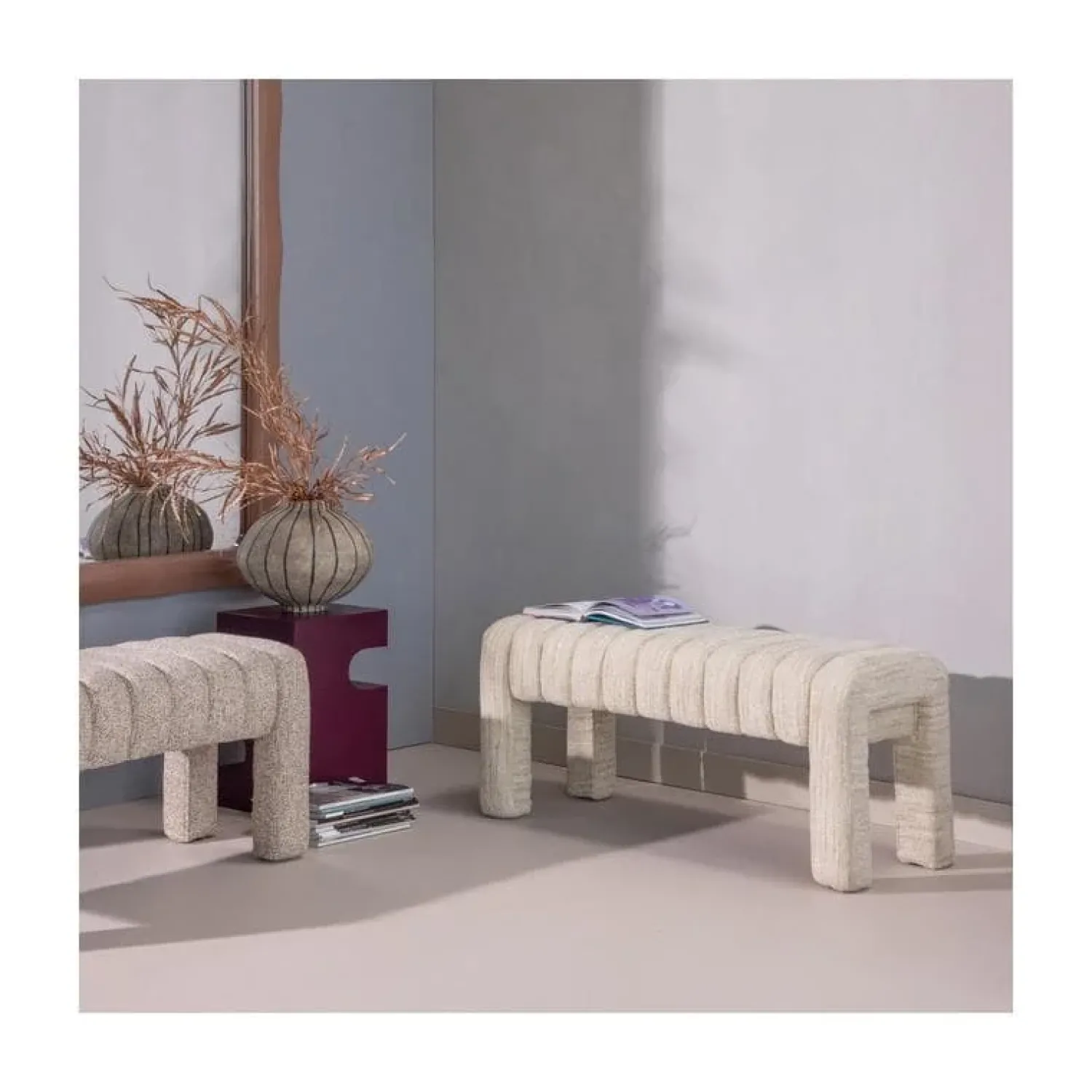 WOOOD Eetkamerbanken|Eetkamerbanken|Frex Bankje Bouclé Naturel 110cm
