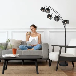 Steinmex Booglampen|Gabriella 5-lichts Booglamp Smoke Glas