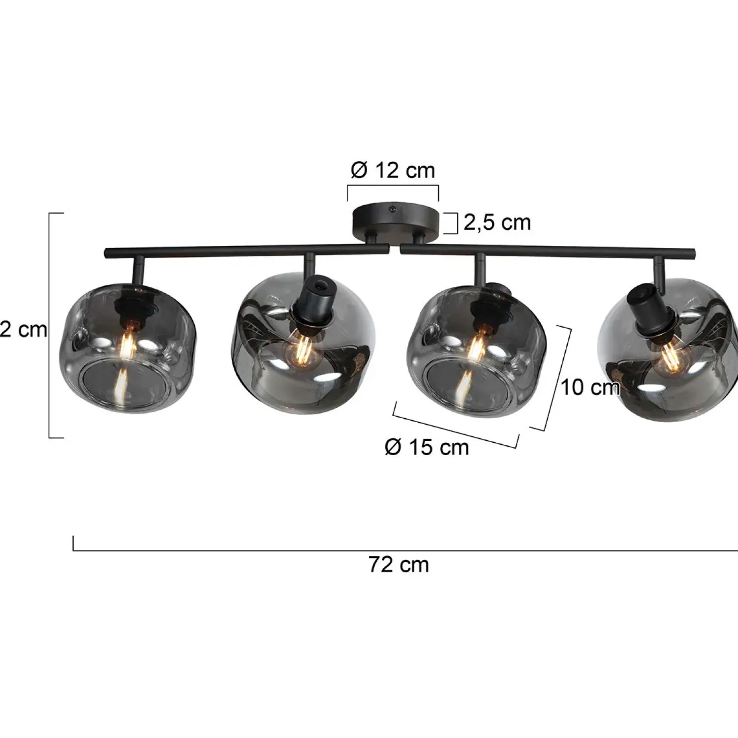 Steinmex Plafondlampen|Gabriella 4-lichts Plafondlamp Smoke Glas