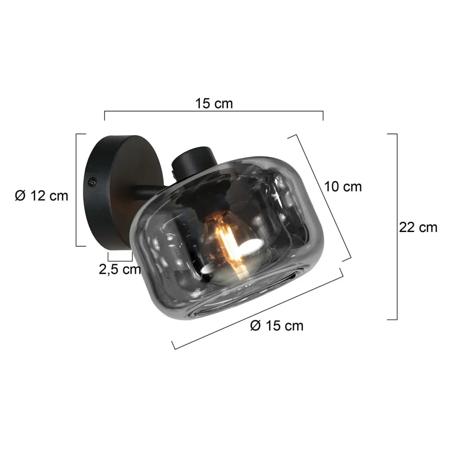 Steinmex Spots|Gabriella 1-lichts Spot Smoke Glas