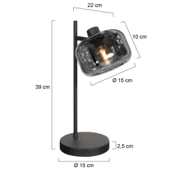 Steinmex Tafellampen|Gabriella 1-lichts Tafellamp Smoke Glas
