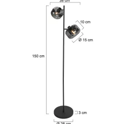 Steinmex Vloerlampen|Gabriella 2-lichts Vloerlamp Smoke Glas