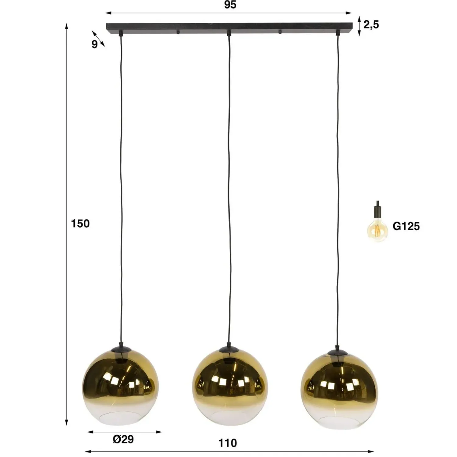 Kalfort Hanglampen|Glazen Hanglamp|Galsa 3-lichts Hanglamp amber glas