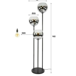 Kalfort Vloerlampen|Galsa 3-lichts Vloerlamp Smoke glas
