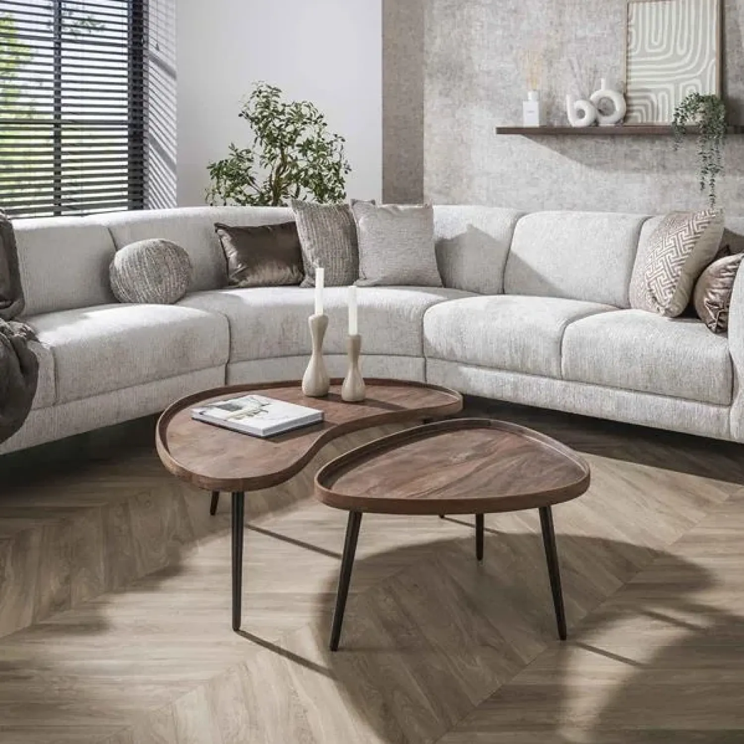 Kalfort Salontafels|Giorgia Salontafel set van 2 organisch Acaciahout Bruin 103cm