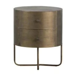 WOOOD Nachtkastjes|Industriele Kasten|Glossy Rond kastje metaal antique brass 39cm