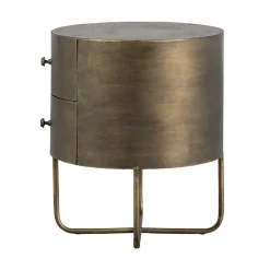 WOOOD Nachtkastjes|Industriele Kasten|Glossy Rond kastje metaal antique brass 39cm