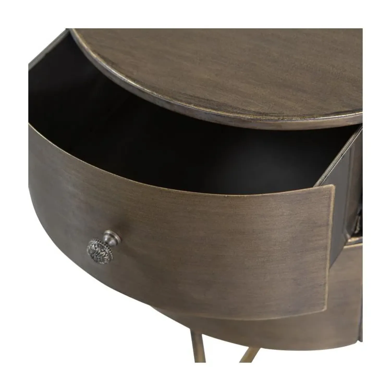 WOOOD Nachtkastjes|Industriele Kasten|Glossy Rond kastje metaal antique brass 39cm