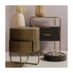 WOOOD Nachtkastjes|Industriele Kasten|Glossy Rond kastje metaal antique brass 39cm