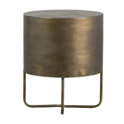 WOOOD Nachtkastjes|Industriele Kasten|Glossy Rond kastje metaal antique brass 39cm