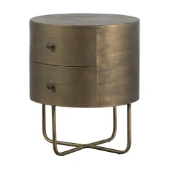 WOOOD Nachtkastjes|Industriele Kasten|Glossy Rond kastje metaal antique brass 39cm