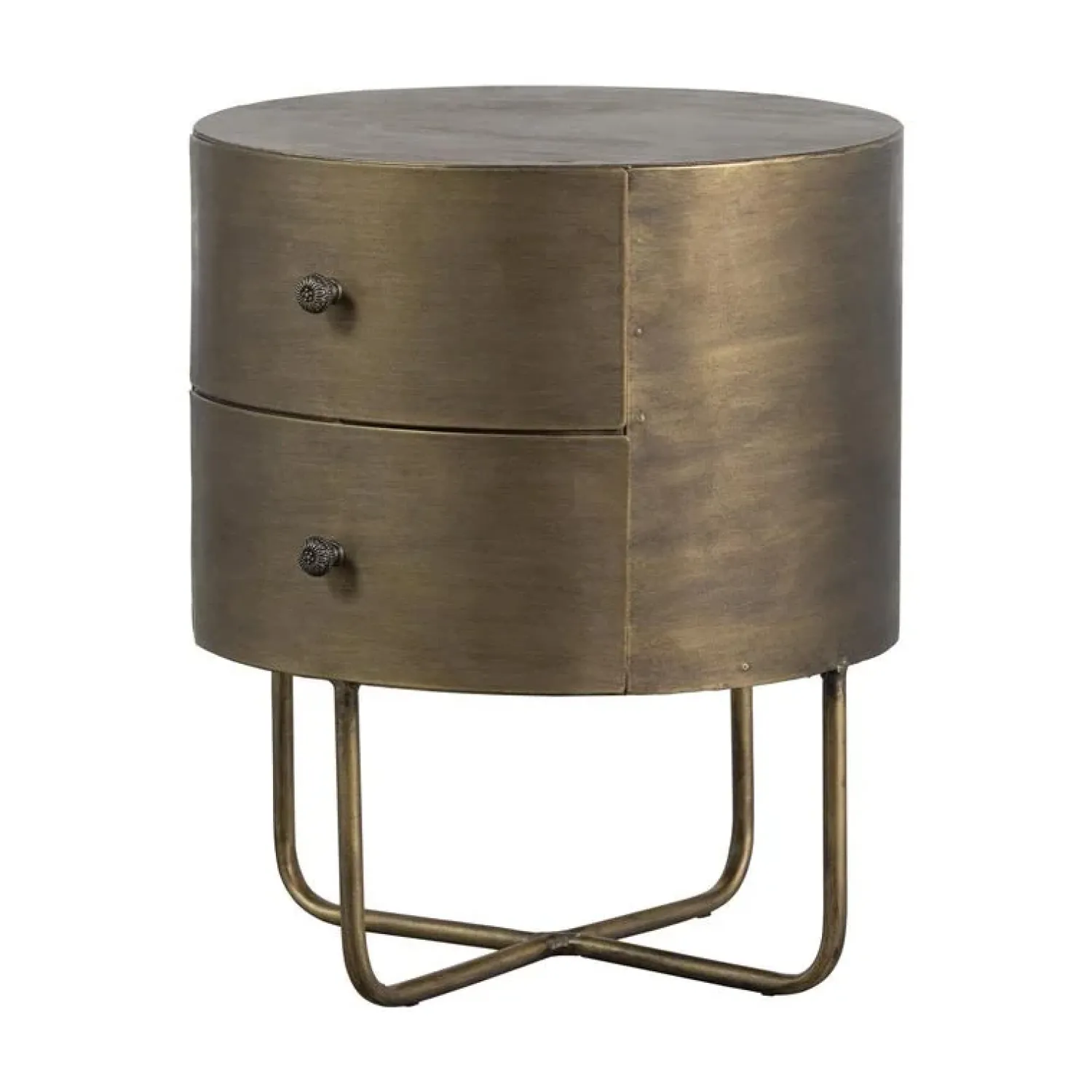 WOOOD Nachtkastjes|Industriele Kasten|Glossy Rond kastje metaal antique brass 39cm