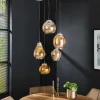 Kalfort Hanglampen|Glazen Hanglamp|Glowy 5-lichts hanglamp amber getrapt