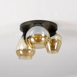 Kalfort Plafondlampen|Glowy 3-lichts Plafondlamp Amber glas
