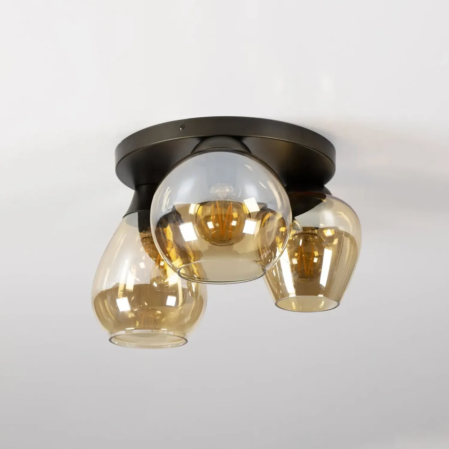Kalfort Plafondlampen|Glowy 3-lichts Plafondlamp Amber glas