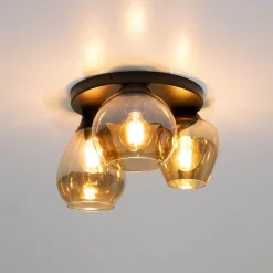 Kalfort Plafondlampen|Glowy 3-lichts Plafondlamp Amber glas