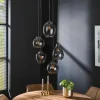 Kalfort Hanglampen|Glazen Hanglamp|Glowy Smokeglas 5-lichts hanglamp getrapt