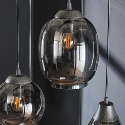 Kalfort Hanglampen|Glazen Hanglamp|Glowy Smokeglas 5-lichts hanglamp getrapt