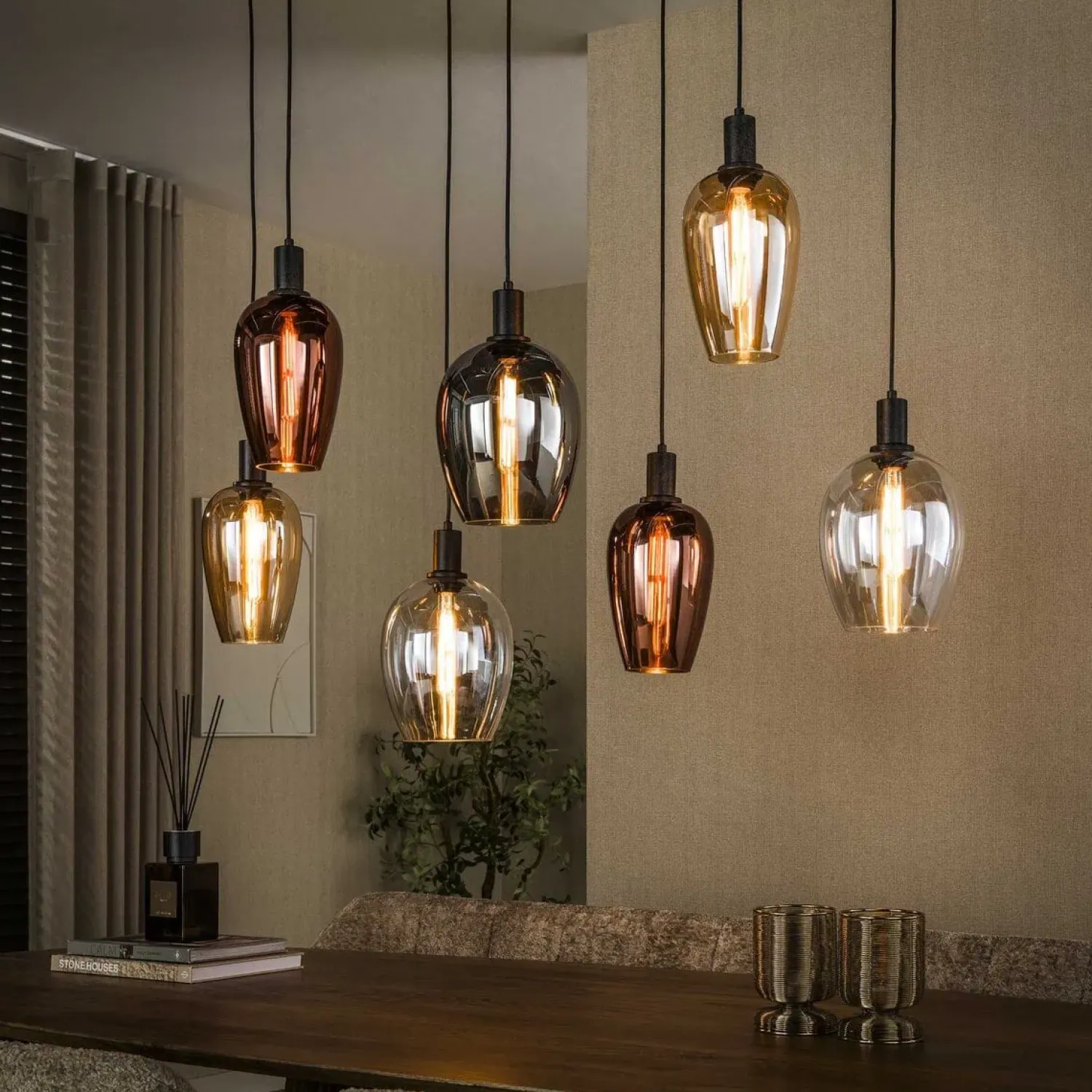 Kalfort Hanglampen|Glazen Hanglamp|Grazia 7-lichts Hanglamp Meerkleurig glas