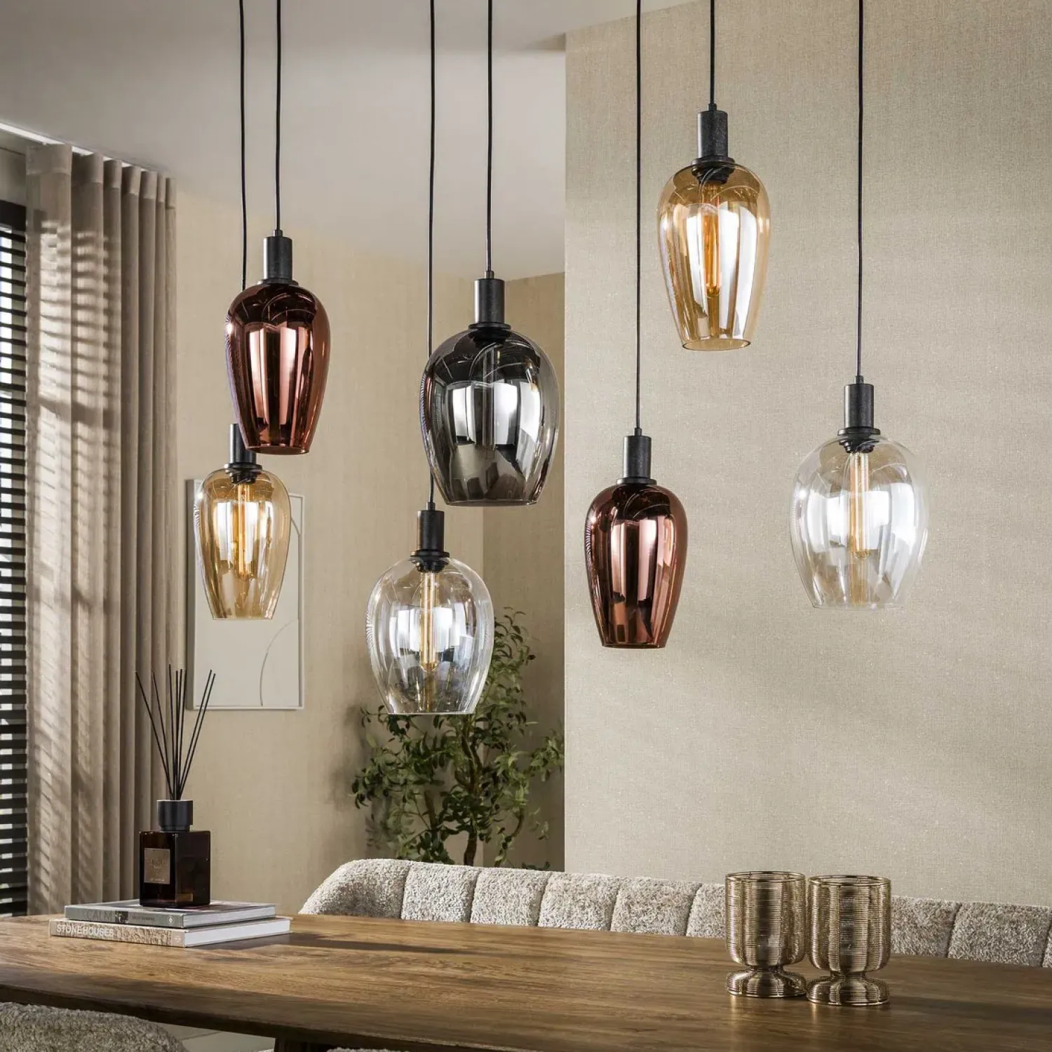 Kalfort Hanglampen|Glazen Hanglamp|Grazia 7-lichts Hanglamp Meerkleurig glas