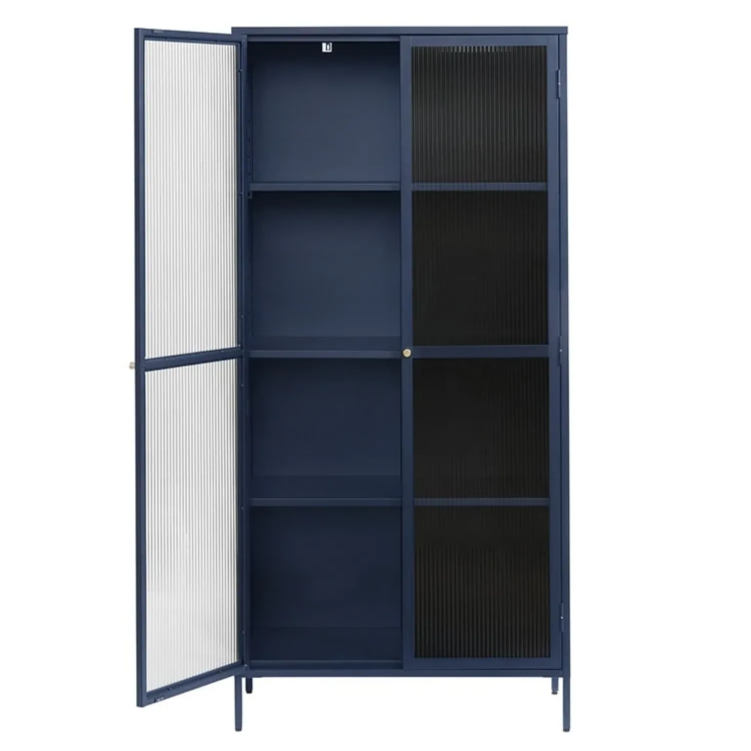 LykkeHome Boekenkasten|Vakkenkasten|Gulltop vitrinekast blauw metaal 190cm