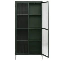 LykkeHome Boekenkasten|Vakkenkasten|Gulltop vitrinekast groen metaal 190cm