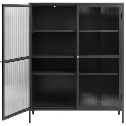 LykkeHome Boekenkasten|Vakkenkasten|Gulltop vitrinekast zwart metaal 140cm