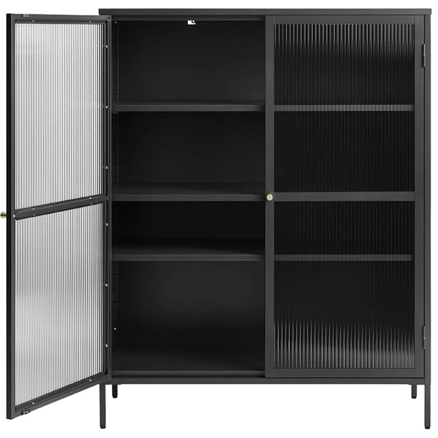 LykkeHome Boekenkasten|Vakkenkasten|Gulltop vitrinekast zwart metaal 140cm