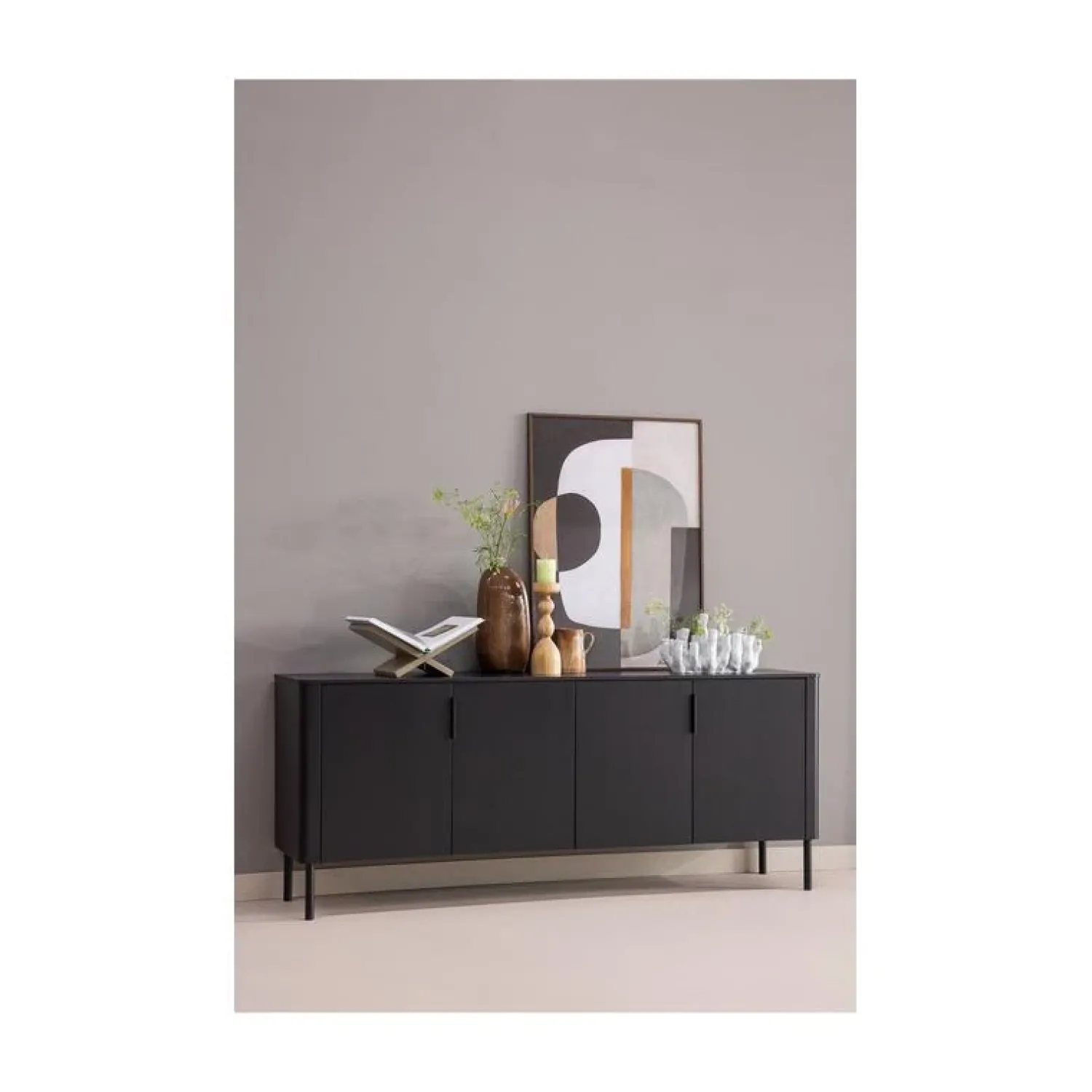 WOOOD Dressoirs|Industriele Kasten|Gunnar Dressoir grenen matzwart 200 cm