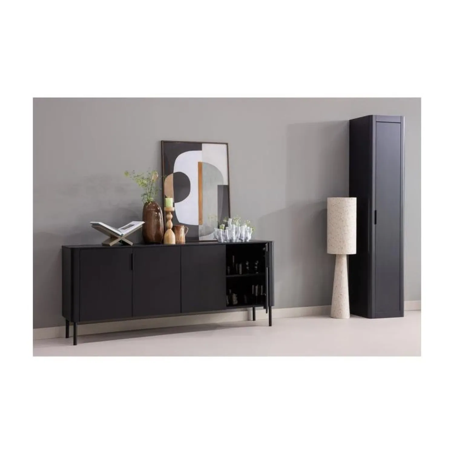 WOOOD Wandkasten|Industriele Kasten|Gunnar Smalle hoge kast grenen matzwart 45 cm