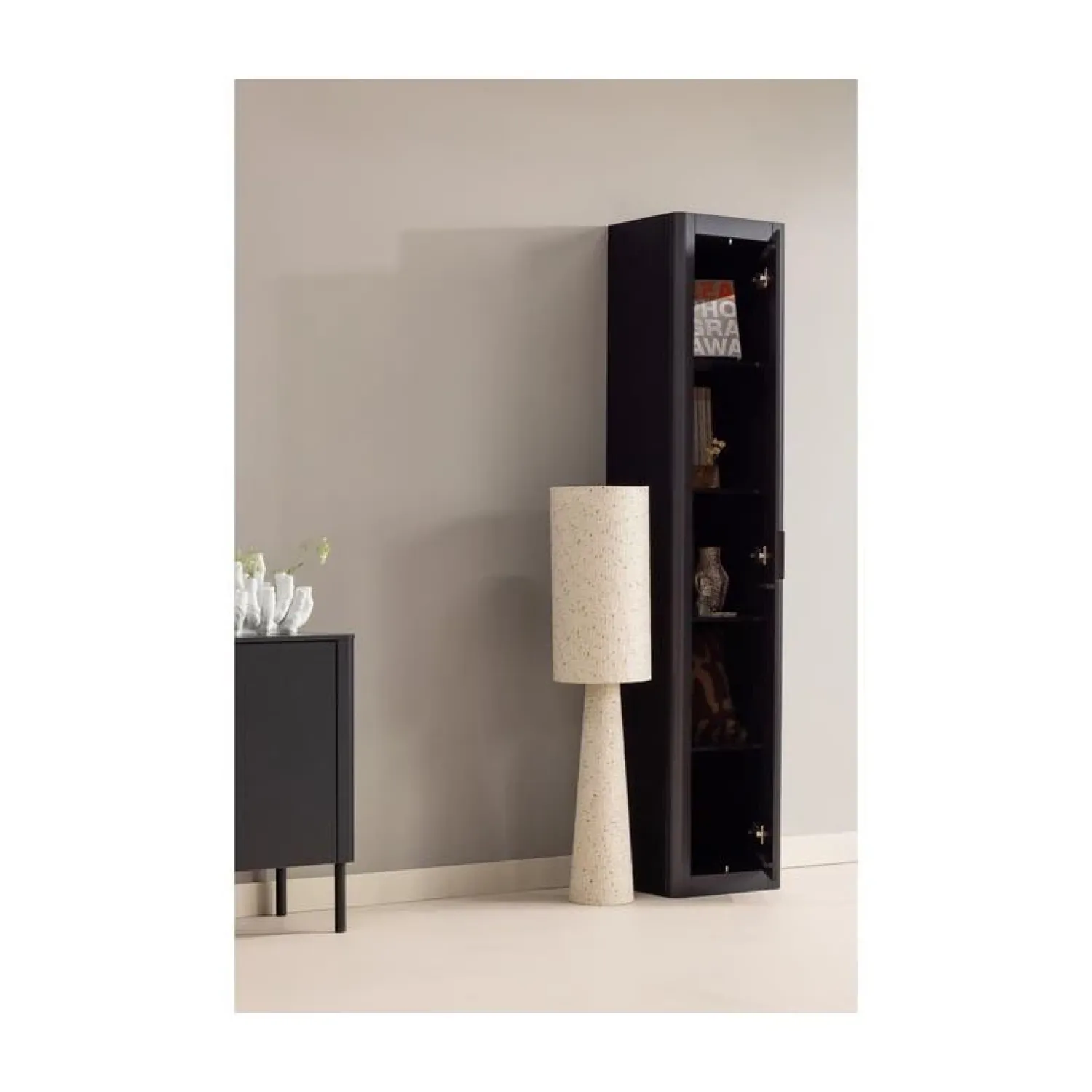 WOOOD Wandkasten|Industriele Kasten|Gunnar Smalle hoge kast grenen matzwart 45 cm