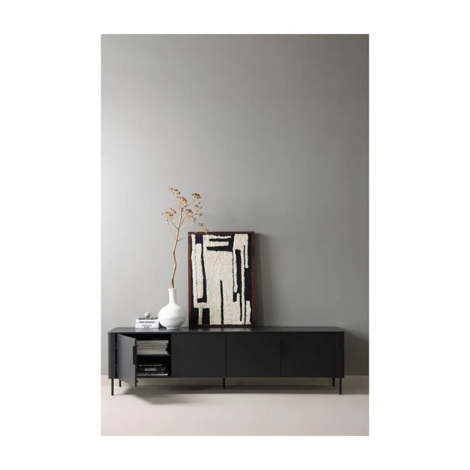 WOOOD Industriele Kasten|Tv Meubels|Gunnar Tv meubel grenen matzwart 200 cm