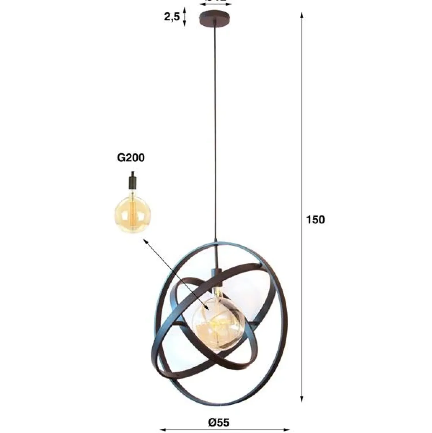 Kalfort Hanglampen|Gyro 1 lichts hanglamp Artic zwart