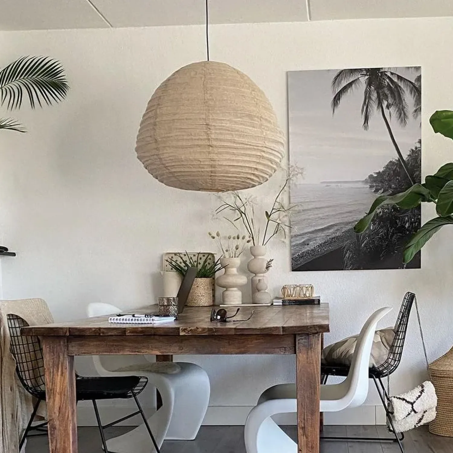 Steinmex Hanglampen|Hanglamp Bangalore 1-lichts bamboe met linnen