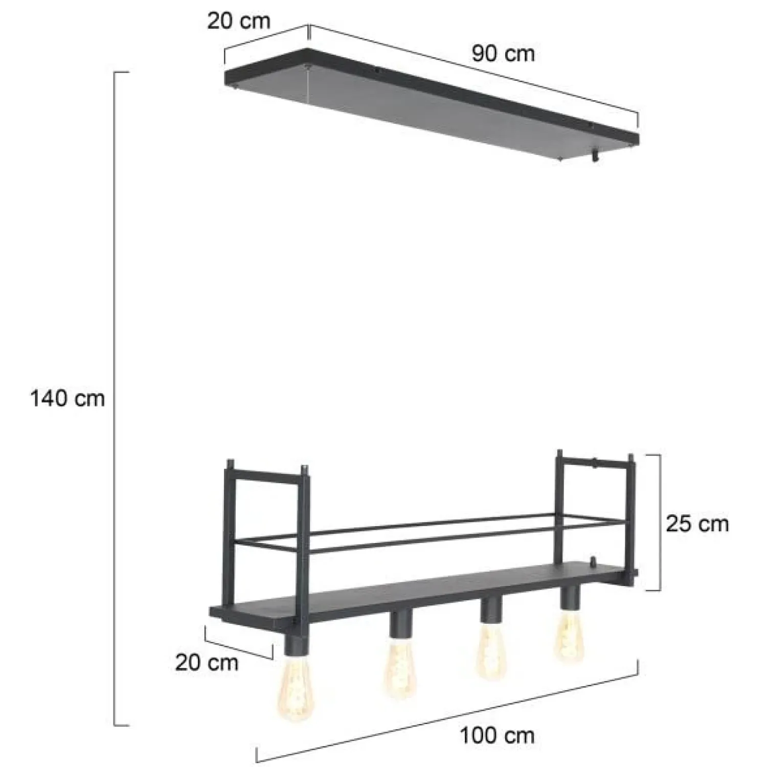 Steinmex Hanglampen|Hanglamp Buckley met rek 4-lichts