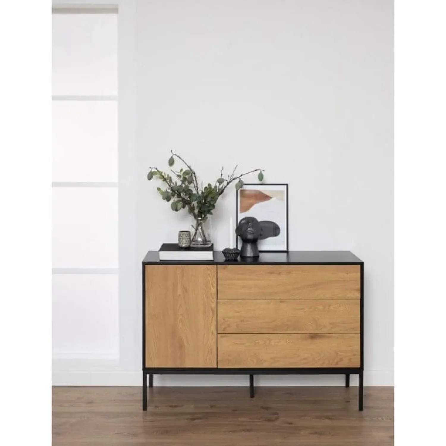 Nordhavn Dressoirs|Industriele Kasten|Hektor Dressoir Zwart/Naturel 120cm