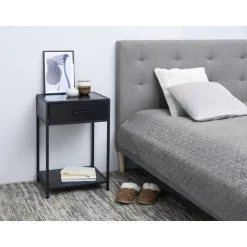 Nordhavn Nachtkastjes|Industriele Kasten|Hektor Nachtkastje Zwart 1 lade 42cm