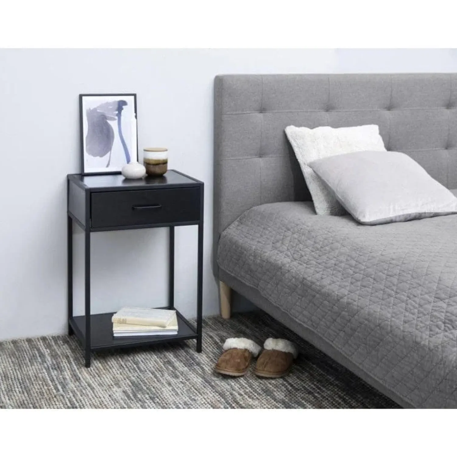 Nordhavn Nachtkastjes|Industriele Kasten|Hektor Nachtkastje Zwart 1 lade 42cm