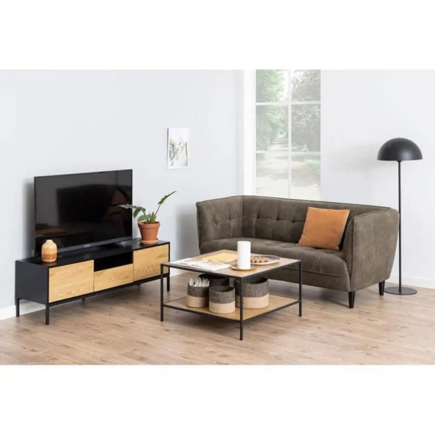 Nordhavn Industriele Kasten|Tv Meubels|Hektor Tv meubel Zwart/Naturel 140cm