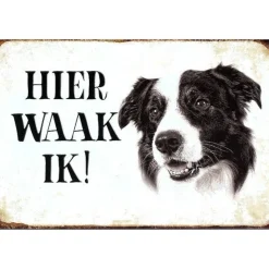 Cavetown Metalen Borden|Hier Waak ik - Border Collie - metalen bord