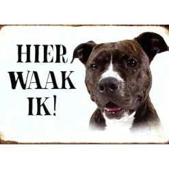 Cavetown Metalen Borden|Hier Waak ik - Pitbull Terriër - metalen bord