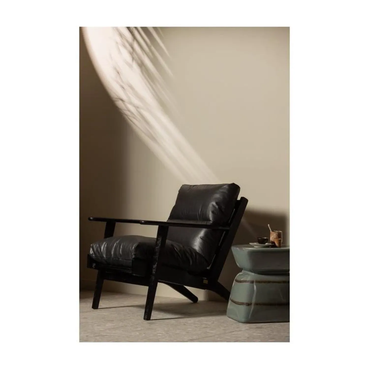 WOOOD Fauteuils|Houston Fauteuil leer/hout zwart