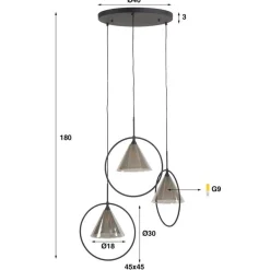Trading Lighting Hanglampen|Glazen Hanglamp|Indra 3-lichts Hanglamp getrapt Smoke