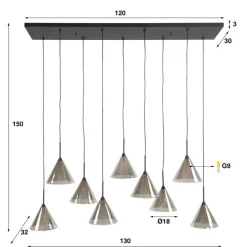 Kalfort Hanglampen|Glazen Hanglamp|Indra 9-lichts Hanglamp Smoke